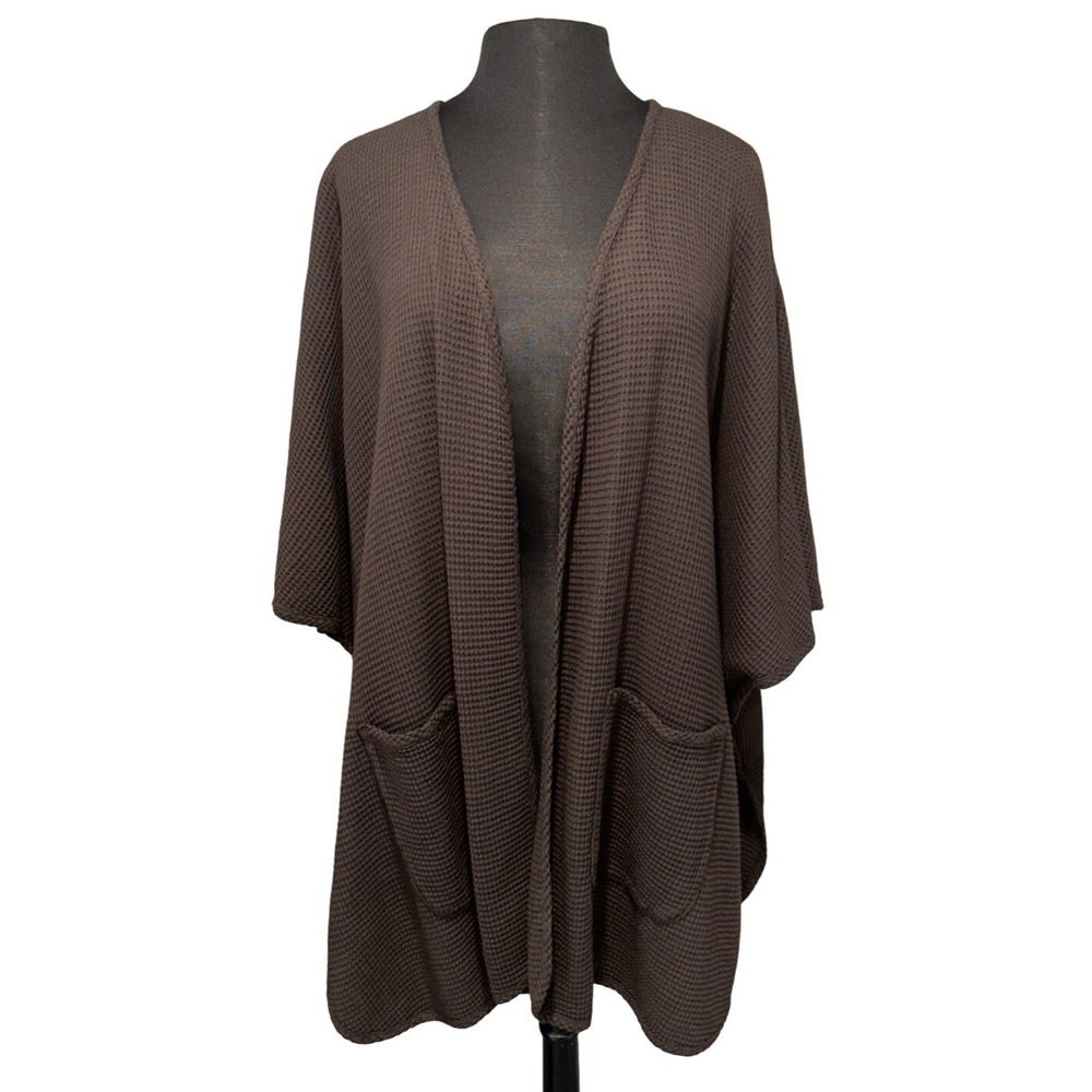 NEW Focus Casual Life Open Cardigan Waffle Size Med Pockets Pre Shrunk Brown